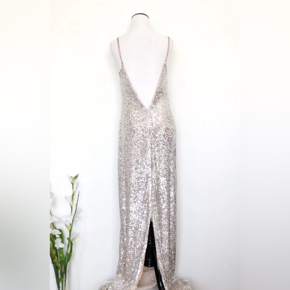 Galvan London Metallic Silver Sequin Long Evening Gown Dress SZ 6 - Picture 4 of 10